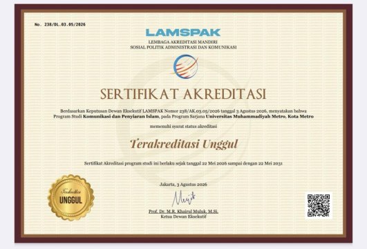 Prodi KPI UM Metro Raih Akreditasi Unggul dari LAMSPAK